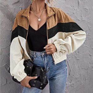 Color block drop shoulder jacket